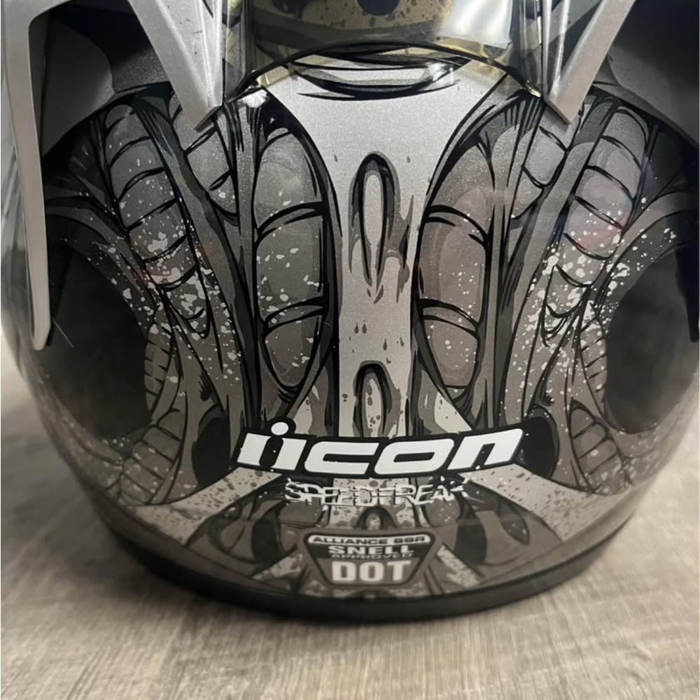 ICON Helmet with Black and Silver Graphics - Picture 3 of 4